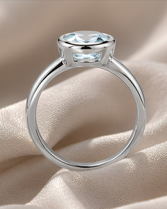1.50 CT Oval Cut Moissanite Bezel Set Rhodium Plated White Gold Unisex Classic Gemstone Engagement <b>Ring</b> - Product Image 4