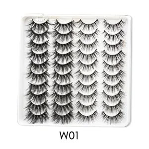 Faux cils épais pleine bande 20 paires de faux cils Faux vison fournisseur de beauté cils en gros à la main personnalisé faux cils