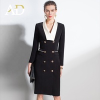 Robe de soirée élégante noire haut de gamme pour femme, avec boutons dorés, en acétate, coupe crayon ajustée, fabrication professionnelle OEM