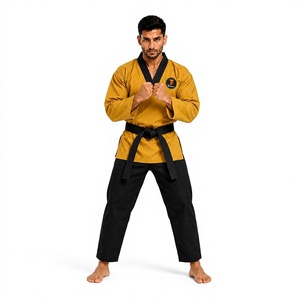 Uniforme de Taekwondo Premium Dobok en Coton et Polyester Respirant, Tenue d'Entraînement Légère et Durable, Col en V, Logo Personnalisé, OEM - Product Image 1