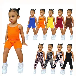 Children's Clothing Set Custom Logo Toddler Girl Clothes Kids Jumpsuit Tank Top Toddler Girls Jumpsuits