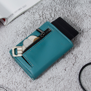 Anti-theft Rfid Protection <b>Wallet</b> Real Leather Metal Business Card <b>Holder</b> <b>Wallet</b> Aluminum Pop up Smart Card <b>Holder</b> With Zipper - Product Image 3