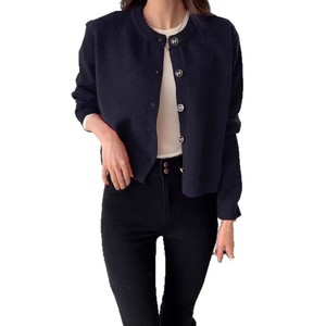 Light Blue Knitted <b>Cardigan</b> One Size Round Neck Solid Color Soft Sweater For Women Spring Autumn Wear - Product Image 5