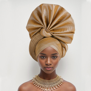 Turbante ASO OKE Listo para Usar, Gele Nigeriano Africano con Piedras y Cuentas, Gorros para Fiestas - Product Image 1
