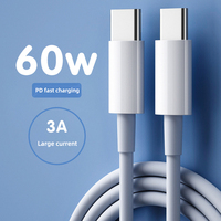 Venta caliente 60W 3A Carga rápida Alta calidad Tipo-C a Tipo-C 1m 2m 3M Cable de carga para teléfono móvil