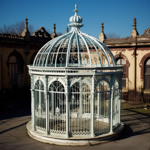 Custom Outdoor Hoge Kwaliteit Tuin Versieren Victoriaanse Stijl Grote Ronde Metalen Jas Wit Ijzeren Smeeddeur & Raam Hek Tuinhuisje - Product Image 3