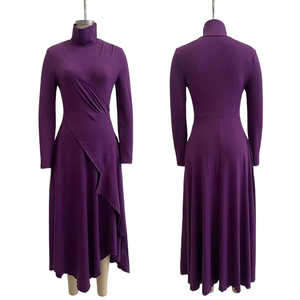 Vestido largo maxi de cuello alto para mujer, de manga larga, con volantes asimétricos, ajustado al cuerpo, a la moda - Product Image 6