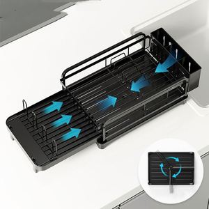 Étagère de rangement multifonctionnelle à double niveau rétractable en métal, écologique et peu encombrante, pour salle de bain - Product Image 3