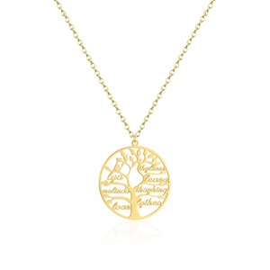 Un pezzo di personalizzazione in acciaio inox felicità albero dei membri del <span class=keywords><strong>nome</strong></span> della famiglia 18K placcato oro vita albero collana alla moda - Product Image 3