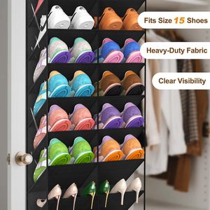 Organisateur de chaussures à suspendre sur la porte, 40 poches, noir, rangement suspendu pour placard, avec poches transparentes - Product Image 6