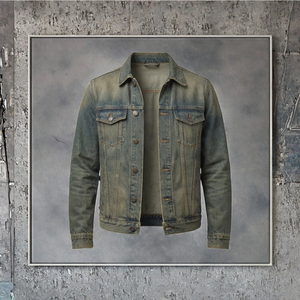 Men's Stonewashed Denim Jacket Regular Fit <b>Turn</b>-Down Collar <b>Button</b> Closure Casual Outerwear Autumn Cotton Material - Product Image 2