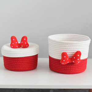 Panier de rangement en forme de nœud de dessin animé, mini panier rond rouge et blanc avec couvercle pour collations, cosmétiques, usage domestique - Product Image 3
