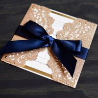 Bordures en dentelle, rubans, nœuds, ensembles de cartes d'invitation de mariage personnalisées, styles d'éléments variés