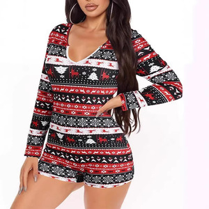 Pijama Enterizo de Manga Larga para Mujer, Cuello en V, Sexy, Casual, para Otoño e Invierno - Product Image 2