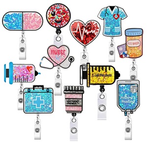Insigne d'infirmière bobine paillettes acrylique rétractable et rotatif porte-ID avec clip de ceinture pour le personnel hospitalier - Product Image 1