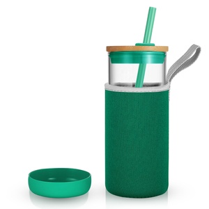 Vente chaude 20oz verre gobelet plongée tissu manchon bulle thé tasses haute borosilicate avec couvercle en bambou bouteilles d'eau randonnée - Product Image 3