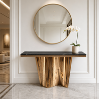 Table console en métal de luxe avec plateau en marbre, table moderne pour entrée, couloir, hôtel, villa, salon