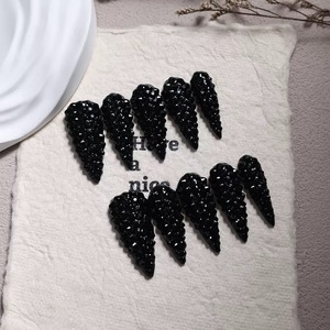 10 Uñas Postizas Largas Almendradas Pre-Diseñadas, Cobertura Completa, con Brillantes y Color Sólido, Uñas de Moda para Usar, Venta al Por Mayor de Fábrica - Product Image 2
