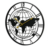 Horloge murale moderne en fer forgé, abstraite, ronde, silencieuse, avec carte du monde, en quartz, best-seller transfrontalier