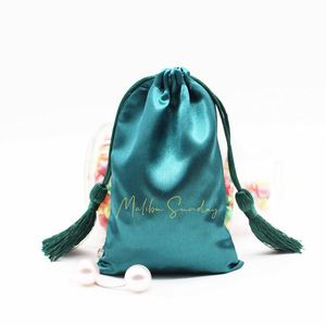 Pochette en satin personnalisée pour bijoux, avec cordon de serrage, sac cadeau avec protection contre la poussière pour l'emballage textile - Product Image 1