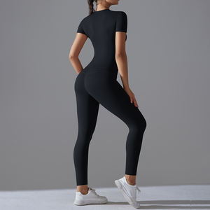 YIYI طقم تمرين نسائي من قطعتين ملابس استراحة ضيقة قصيرة الأكمام قمم قصيرة الأكمام عالية الخصر ليغنغز رفع المؤخرة أطقم ملابس رياضية لليوجا - Product Image 4