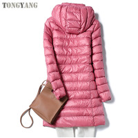 TONGYANG Automne Hiver Femmes Blanc Duvet de Canard Vestes Long Ultra Léger Mince Casual Manteau Puffer Veste Slim Remove Hooded Parka
