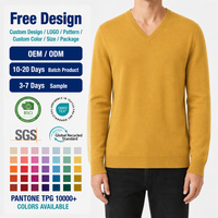 Herren Senfgelber Strickpullover V-Ausschnitt Langarm Lässiger Pullover für Herbst-Layering Urbaner Stil Strickware