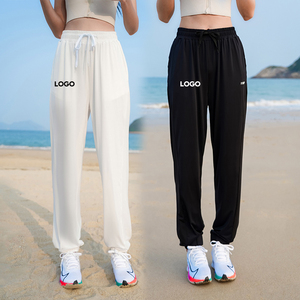 Wide Leg Workout Trousers With Moisture Wicking Comfort And <b>Cuffed</b> Ankles Hem Great For Travel Use Days - Product Image 1