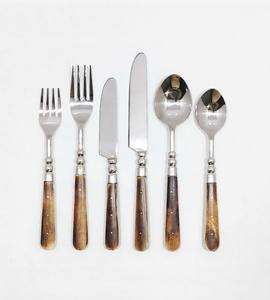 Elegant Shiny Silver Cutlery <b>Set</b> With Brown Antique Bone Inlay Handle High Quality Stainless Steel Flatware For Hotel Restaurant - Product Image 1