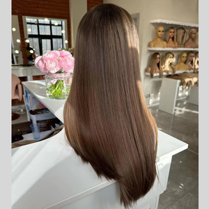 Perruque Lace Front 13*4 en Cheveux Vierges Européens de Qualité Supérieure, Densité 180%, Lisse, Brun <span class=keywords><strong>Clair</strong></span>, 24 Pouces, Dentelle Transparente, Sans Colle - Product Image 2