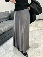 Falda Larga de Satén Sólido con Cintura Alta y Corte en A para Mujer, Estilo Sirena, Casual y Elegante para Primavera/Verano