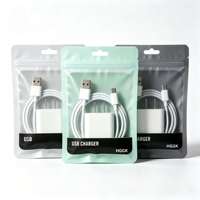Pochette à fermeture éclair personnalisée avec trou de suspension, fenêtre transparente, sac d'emballage pour chargeur USB, pour accessoires électroniques 3C
