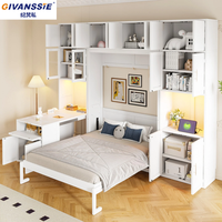 Cama Murphy Vertical con Estantería Integrada y Sofá Combinado, Modular, Plegable, Ajustable, Tamaño Queen/Twin, Elegante, Ahorra Espacio, Muebles para el Hogar