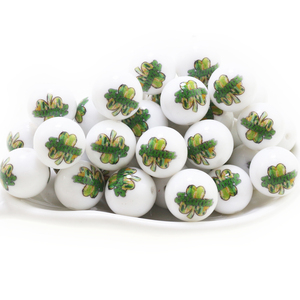 Perles en silicone imprimées Feuille Joyeuse de qualité alimentaire, design populaire, 15 mm, perles focales pour la Saint-Patrick, pour la fabrication de stylos et de porte-clés - Product Image 1
