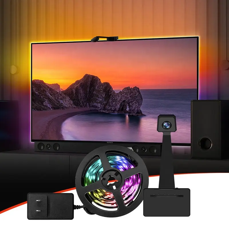 Video Game 12V Alexa Lampu Latar TV Ambient Rumah Google Fleksibel Cerdas 5050 Lampu Led RGB Strip