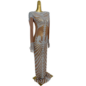 Vestido largo de noche ajustado con pedrería de esqueleto y mangas largas brillantes para Halloween, talla grande, para mujer, para espectáculos de cantantes - Product Image 2
