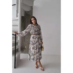 Elegante Vestido Cruzado Floral con Cuello de Solapa y Cintura Natural para Uso Diario en Tela Tejida Transpirable Estilo Camisero - Product Image 5