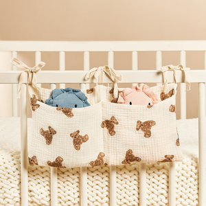 100% coton sac <span class=keywords><strong>de</strong></span> rangement pour couches bébé chevet sac <span class=keywords><strong>de</strong></span> rangement suspendu 2 poches <span class=keywords><strong>organisateur</strong></span> pour bébé berceaux et jouets - Product Image 3