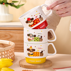 <b>ceramic</b> porcelain custom personalized colorful gifts Stacking Mug Set Coffee <b>Cup</b> With Handle Cartoon Design For Kids - Product Image 3
