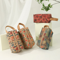 Sac à fermeture éclair vintage WS63 2025 à motif floral, pochette personnalisée avec impression intégrale, sac rectangulaire en liège à fermeture éclair