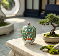 Pot en porcelaine à couvercle, style Chinoiserie, peint à la main, motif chou chinois, mini pot à bok choy, pot de rangement en céramique Famille Rose pour bibelots