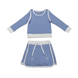 GLD1483 RTS Ensemble de jupe athlétique pour fille, motif uni bleu, tenue de yoga pour enfant, vente en gros - Product Image 1