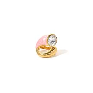 Fashion <b>Ring</b> Gold Plated 316L Stainless Steel Pink Enamel Crystal Stone <b>Statement</b> Jewelry - Product Image 1