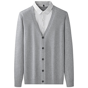 <span class=keywords><strong>Cardigan</strong></span> in Seta Lavorato a Maglia con Scollo a V e Maniche Lunghe, Maglione da <span class=keywords><strong>Uomo</strong></span>, Nuovo Stile Autunno Inverno, Cappotto Business Casual <span class=keywords><strong>Grigio</strong></span> di Tendenza - Product Image 1