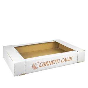 Boîte à croissants en carton blanc 43x65x10 cm avec patine interne pour l'emballage de Cornetti Caldi - Product Image 1
