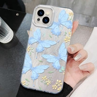 Nouvelle Coque de Téléphone Papillon Nuage Bleu pour iPhone 16 15 17 Pro Max 13, Coque Arrière Mobile IMD Simple et Brillante en Fil Plume