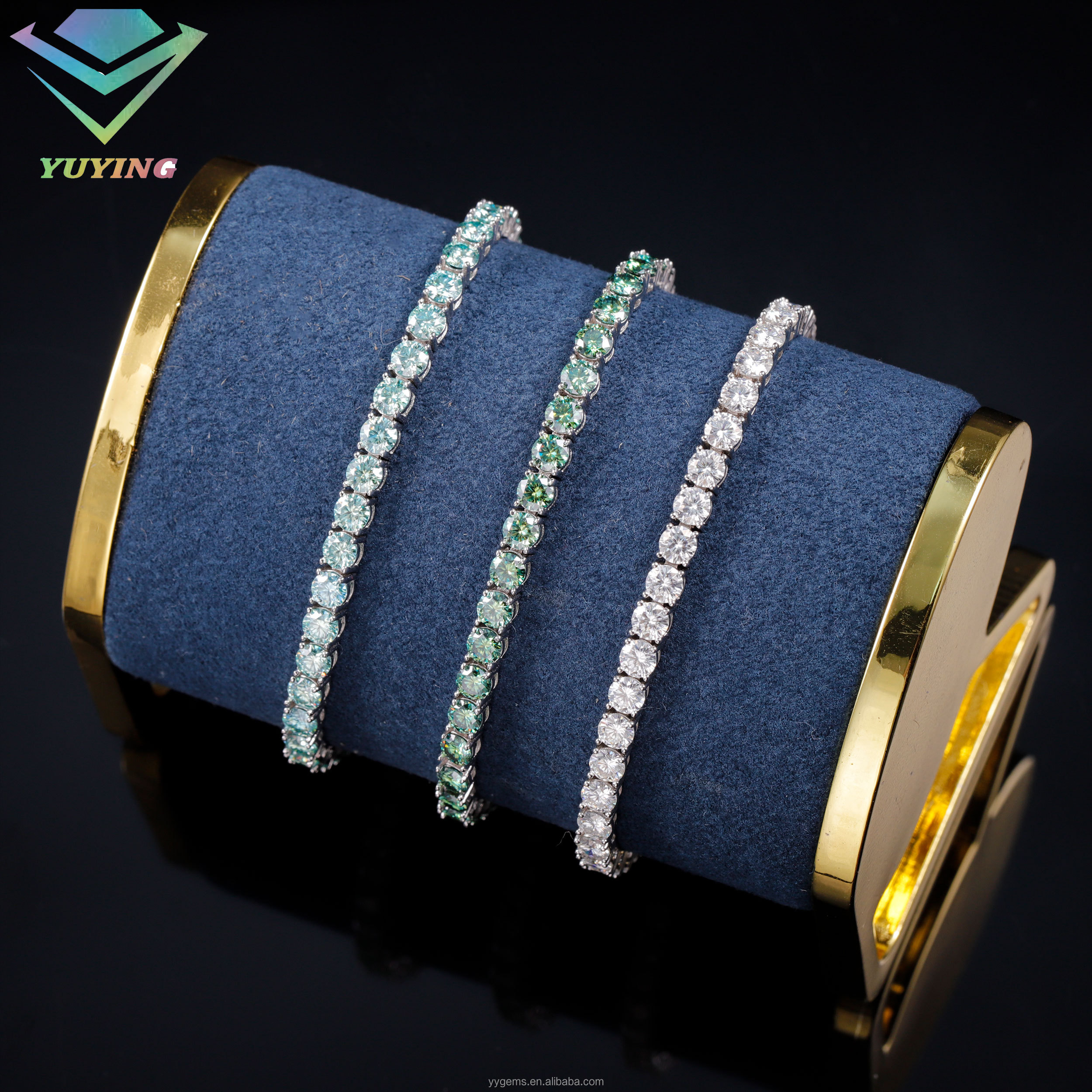 Wholesale 925 Silver VVS Blue/green Color Diamond Tennis Chain