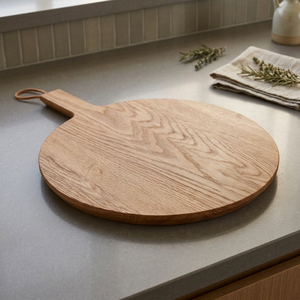 Tabla de cortar de madera redonda con asa, bloque de corte para cocina, patrón de grano natural, apto para lavavajillas, antimoho, antideslizante - Product Image 1