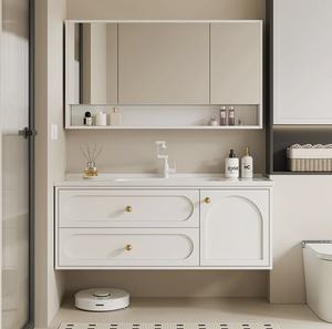 French luxury rock slab seamless basin intelligent defogging lighting <b>mirror</b> cabinet integrated bathroom cabinet - Product Image 3