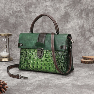 Ando Bag Genuine Cowhide Leather <b>Handbag</b> for Women Croc Embossed Vintage Top <b>Handle</b> Crossbody Bag - Product Image 3